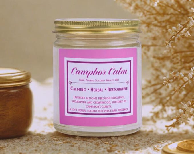 Camphor Calm Hand Poured Coconut Apricot Wax Candle Jar | 4oz & 9oz | Lavender Scent