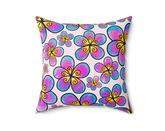 Colorful Retro Flower Pattern Pillow | Square Pillow