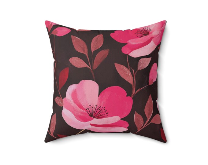 Dark Pink Flora Spun Polyester Square Pillow - Cozy Home Decor