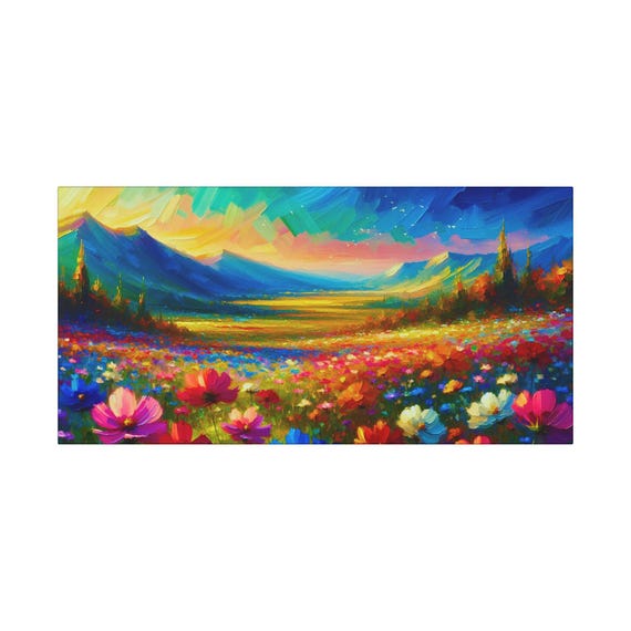 Sapphire Floral Canvas Wall Art: Elegant Home Decor, 30x15