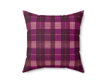 Plum Plaid Pillow: Spun Polyester Accent Pillow for Fall Decor