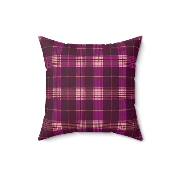 Plum Plaid Pillow: Spun Polyester Accent Pillow for Fall Decor