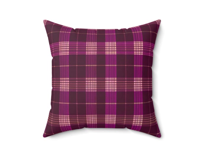 Plum Plaid Pillow: Spun Polyester Accent Pillow for Fall Decor