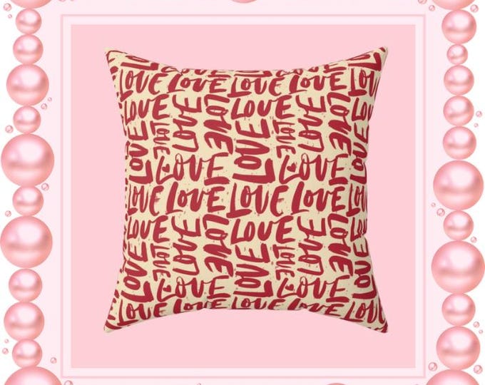 Love Repeat Pattern Pillow | Red Script Word Art Throw Pillow