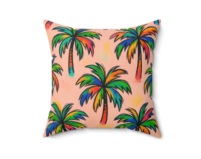 Colorful Palm Tree Pattern Spun Polyester Pillow | Tropical Beach Vibes