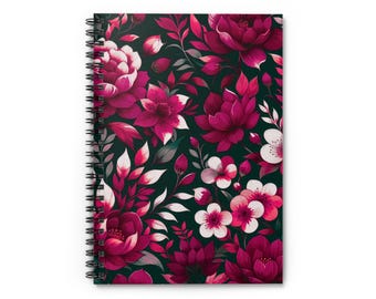Crimson Floral Spiral Notebook: Spanish Style, Ruled Pages