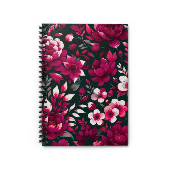 Crimson Floral Spiral Notebook: Spanish Style, Ruled Pages