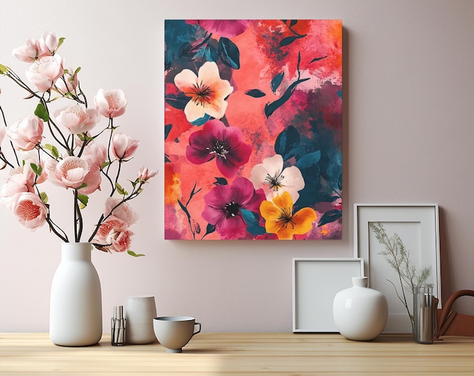 Vibrant Floral Canvas, Wall Art Decor, Home Decoration, Gift for Her, Colorful Flower Artwork