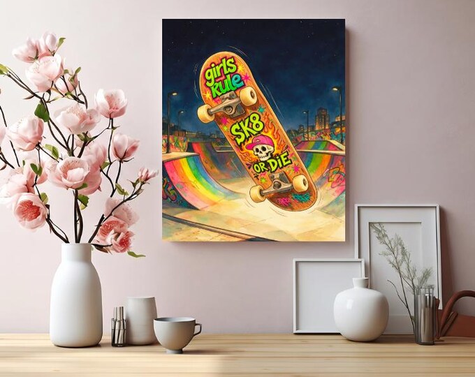 SK8 Girls Rule Skateboard Matte Canvas | Skateboard Inspired Wall Art