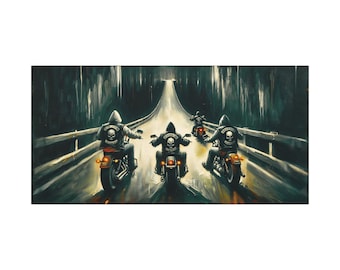Motorcycle Road Trip Canvas Art: Biker Man Cave Decor (30x15)