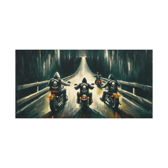 Motorcycle Road Trip Canvas Art: Biker Man Cave Decor (30x15)
