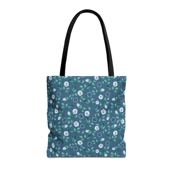 Cobalt Floral Tote Bag: Eco-Friendly Polyester Shopping Bag