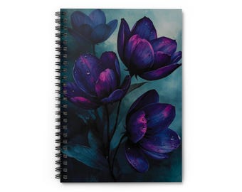 Violet Floral Spiral Notebook: Ruled Line Journal, Student Stationery
