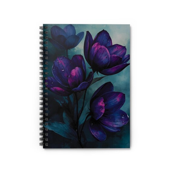 Violet Floral Spiral Notebook: Ruled Line Journal, Student Stationery