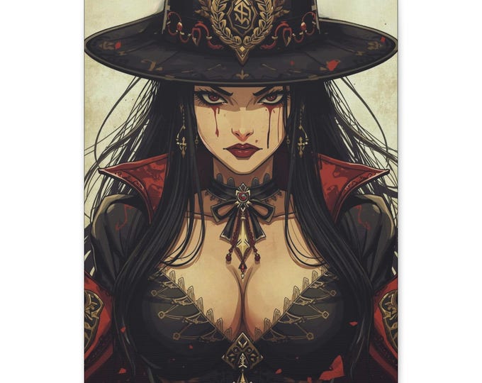 Vampire Slayer Matte Canvas Wall Art: Elegant Gothic Halloween Decor