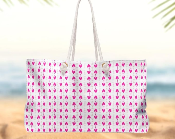Pink Hearts Weekender Travel Tote Bag | Spun Polyester Beach Bag