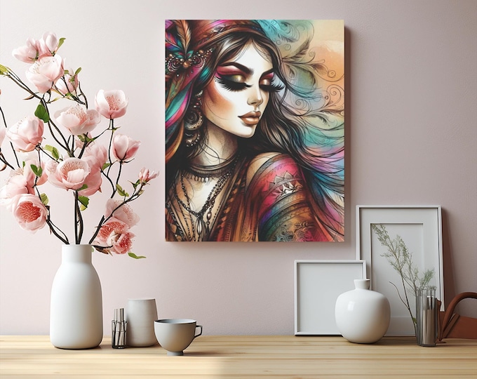 Bejeweled Elysium Canvas Wall Art: Bohemian Abstract Portrait, 16x20