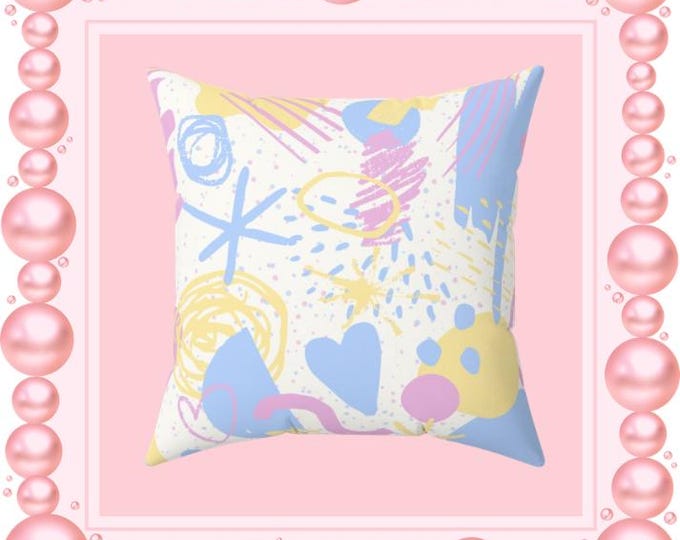 Pastel Scribble Pattern Pillow | Square Throw Pillow