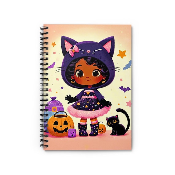 Halloween Cat Spiral Notebook: Ruled Lines, Fun School Journal