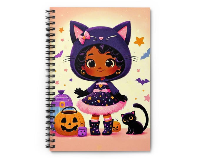 Halloween Cat Spiral Notebook: Ruled Lines, Fun School Journal