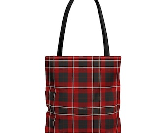 Red Plaid Tote Bag: Stylish Polyester Everyday Carryall (16x16)
