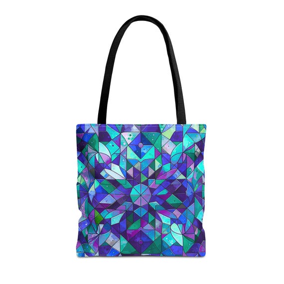 Geometric Bluebell Tote Bag: Colorful Reusable Shopping Bag