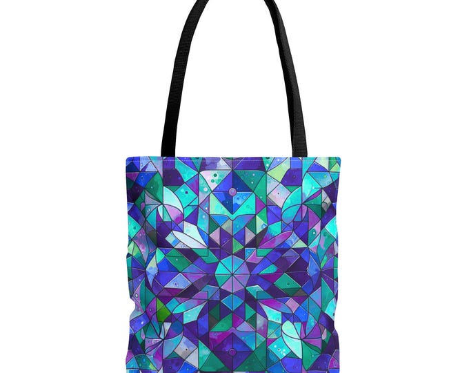 Geometric Bluebell Tote Bag: Colorful Reusable Shopping Bag