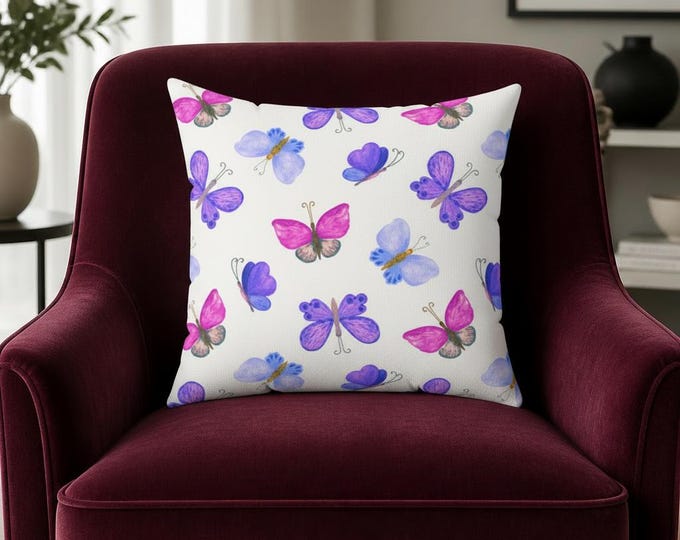 Butterfly Pillow: Mulberry Floral Accent Throw Pillow - 16x16