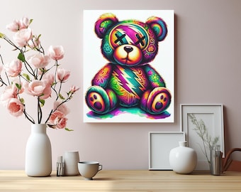 Ziggybeer canvas muurkunst: kleurrijke kinderkamerdecoratie, kinderkamerkunst