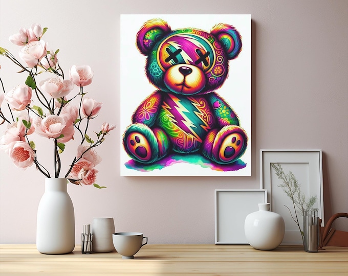 Ziggy Bear Canvas Wall Art: Colorful Nursery Decor, Kids Room Art