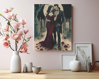 Gothic Vampire Couple Canvas Art: Eternal Romance, Dark Beauty Decor