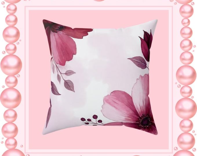 Burgundy Floral Spun Polyester Square Pillow