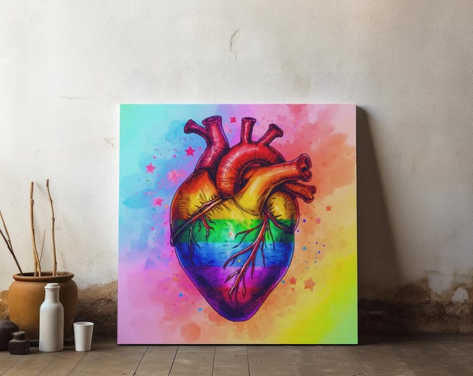 Rainbow Canvas Wall Art: Vibrant Abstract Home Decor, LGBTQ+ Pride Gift