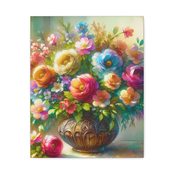 Floral Canvas Art: Colorful Botanical Print, Living Room Decor