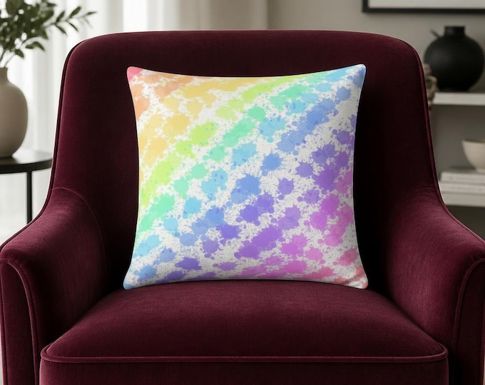 Rainbow Drops Square Pillow | Pastel Polyester Throw Pillow