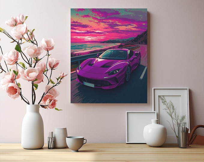 Vibrant Car Canvas, Wall Art, Retro Decor, Gift for Car Enthusiasts, Home Office Decoration
