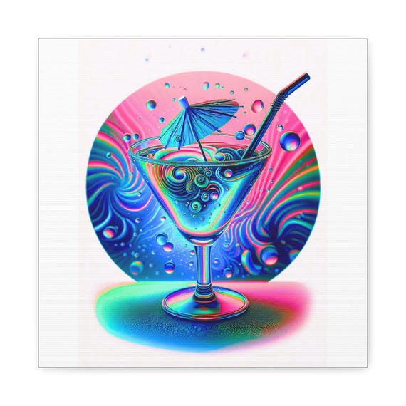 Green Fairy Cocktail Canvas Wall Art: Retro Home Bar Decor