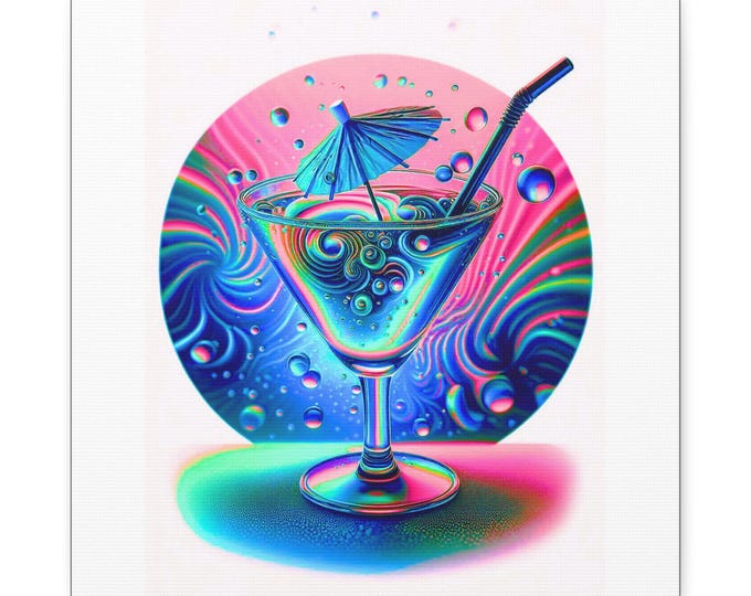 Green Fairy Cocktail Canvas Wall Art: Retro Home Bar Decor