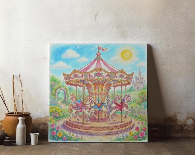 Sunday Morning Carousel Canvas Wall Art, Adorable Nursery Decor