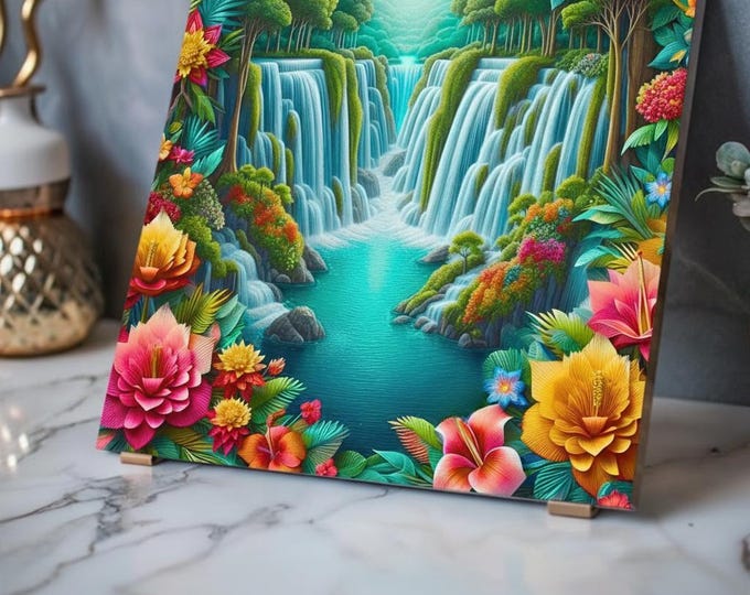 Tropical Waterfall Floral Acrylic Print | French Cleat Hanging