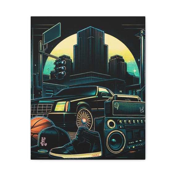 City Night Canvas Wall Art: Urban Metropolitan Style, Music Lover Decor (16x20")