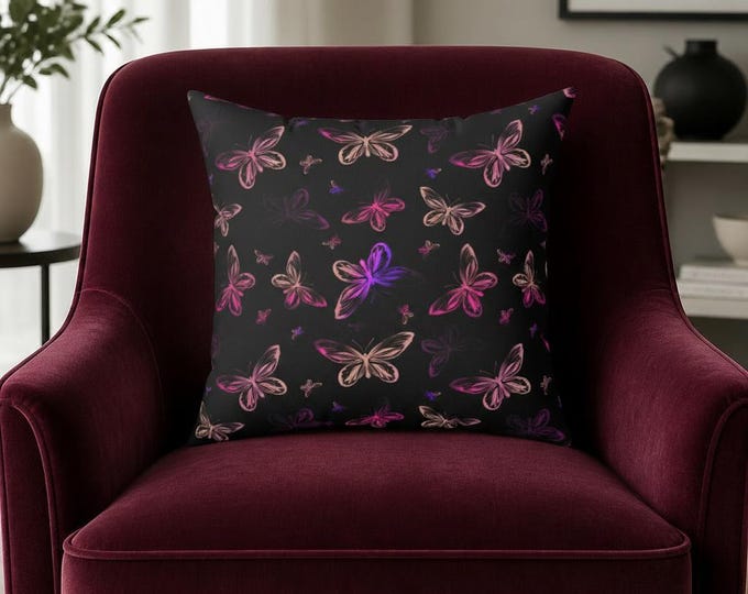 Neon Pink Butterflies Spun Polyester Pillow