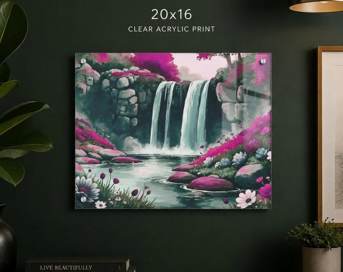 Magenta Meadow Acrylic Print | Pink Waterfall Floral Landscape Home Accent
