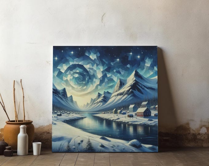 Abstract Mountain Landscape Canvas Art: Crisp Alaskan Sky, Cozy Wall Decor