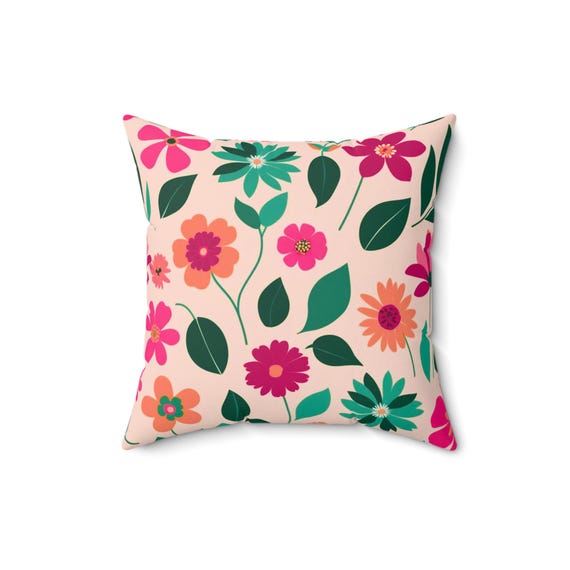 Floral Spun Polyester Pillow: Flower Power Design, Boho Home Decor