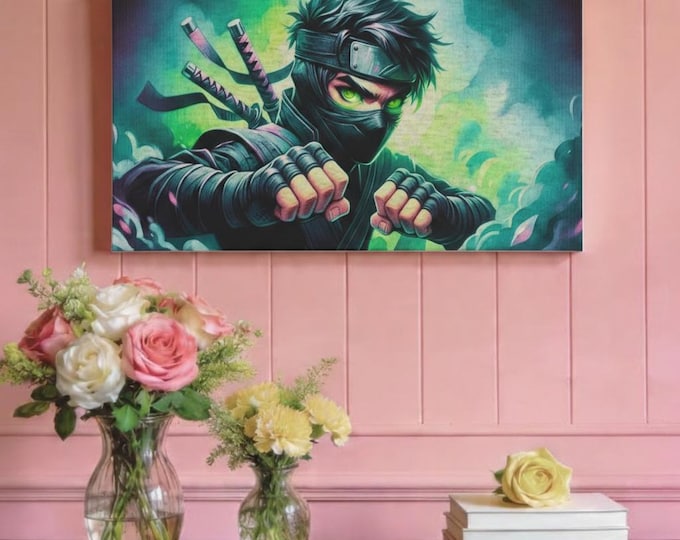 Anime Ninja Canvas Art: Colorful Gamer Room Wall Decor (30x15)