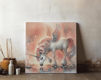 Pretty Pretty Unicorn Canvas Wall Art: Magical Nursery Decor, 14x14