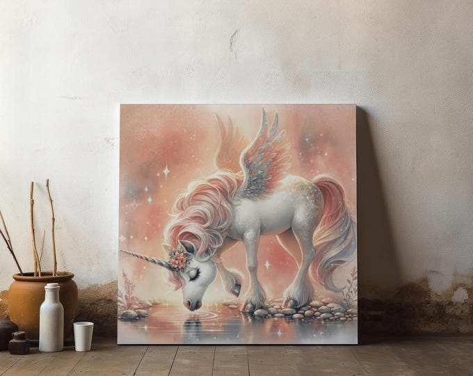 Pretty Pretty Unicorn Canvas Wall Art: Magical Nursery Decor, 14x14