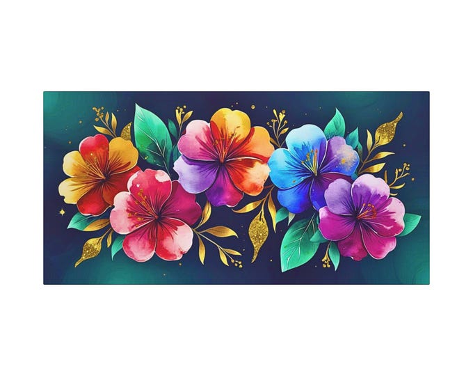 Floral Canvas Wall Art: Hawaiian Flo-Five Tropical Decor (30x15 Canvas Only)