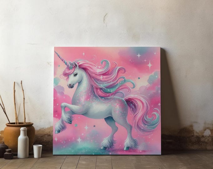 Whimsical Unicorn Matte Canvas, Fantasy Playroom Decor